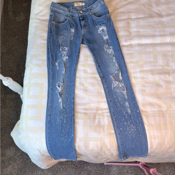 MET Distressed Skinny Jeans with blue sparkles - Picture 2 of 7